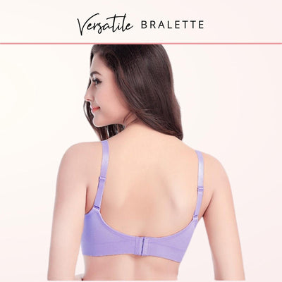 Easelyn Ruched U-Back Nursing Bralette in purple, back view showing the U-back