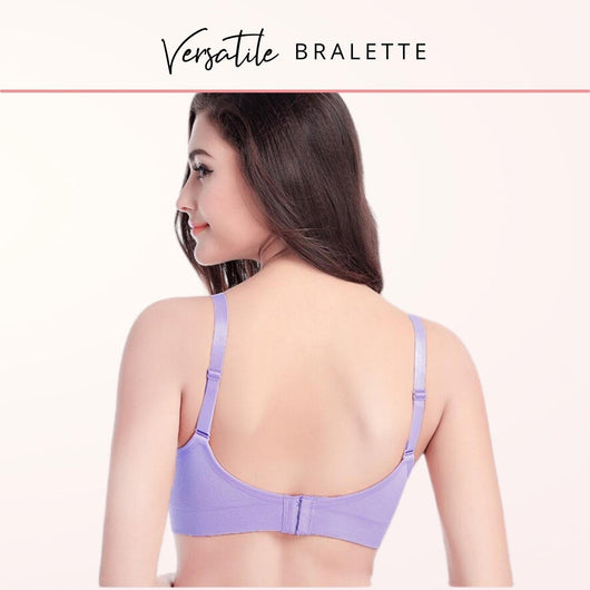 Easelyn Ruched U-Back Nursing Bralette in purple, back view showing the U-back