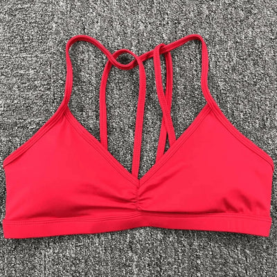 Easelyn Strappy-Back Wireless Bralette in red, flat lay