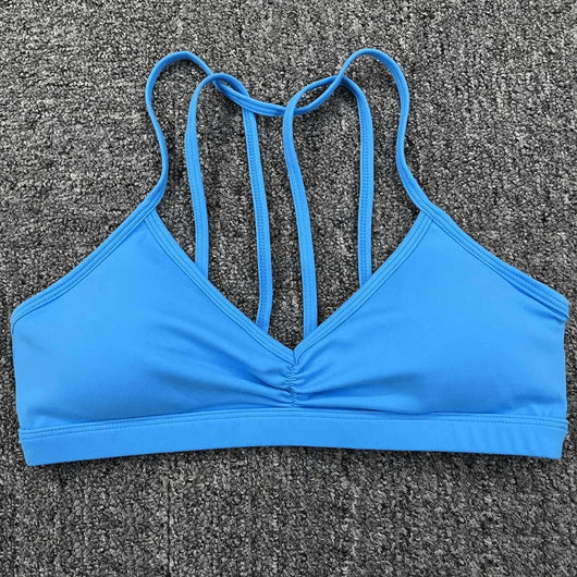 Easelyn Strappy-Back Wireless Bralette in blue, flat lay