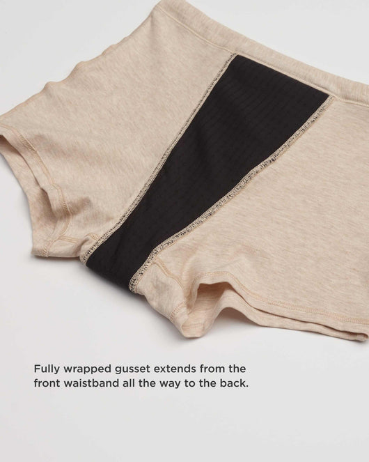 Easelyn Overnight Leakproof Sleep Short in seashell, inside view of the fully wrapped absorbent gusset