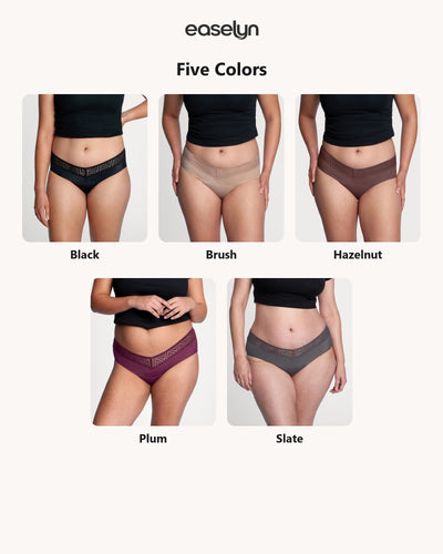 Easelyn Soft-Stretch Period Hiphugger in all five colors: Black, Brush, Hazelnut, Plum and Slate