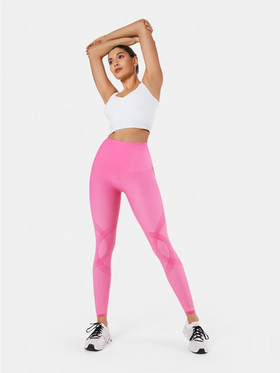Easelyn Butt-Lifting Sculpt Leggings in sugar pink, full-length front view with arms raised