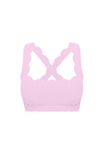 Easelyn Classic Cross-Back Sports Bra in Sakura Zen, flat front view