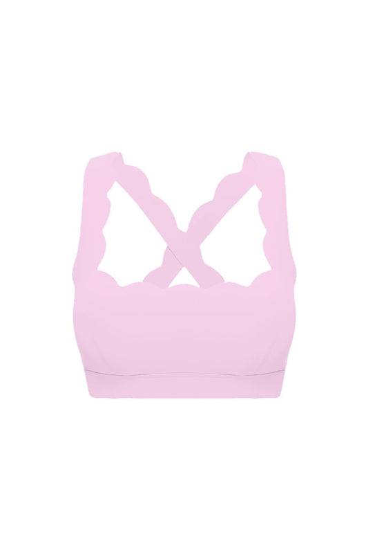 Easelyn Classic Cross-Back Sports Bra in Sakura Zen, flat front view