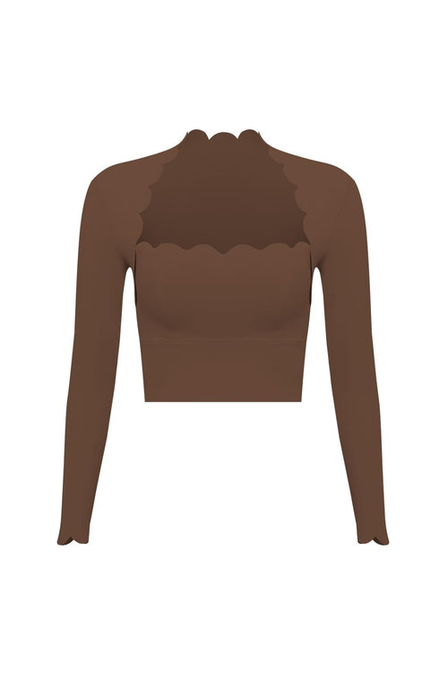 Easelyn Scallop-Edge Long-Sleeve Workout Crop Top