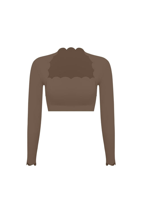 Easelyn Scallop-Edge Long-Sleeve Workout Crop Top