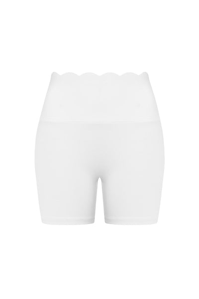 Easelyn High-Waist Scrunch Biker Shorts in Ivory, flat front view