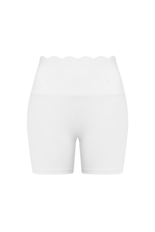Easelyn High-Waist Scrunch Biker Shorts in Ivory, flat front view