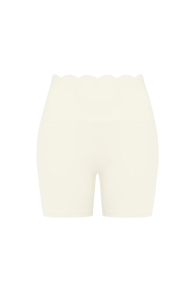 Easelyn High-Waist Scrunch Biker Shorts in Oat Milk, flat front view