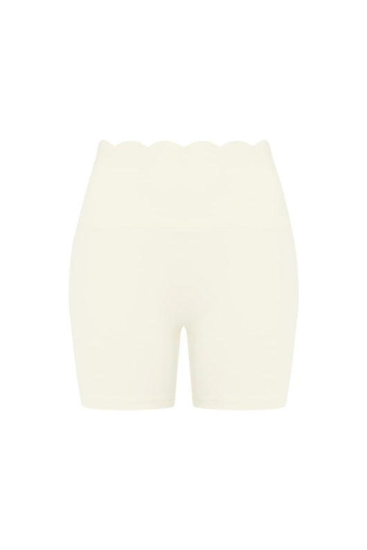 Easelyn High-Waist Scrunch Biker Shorts in Oat Milk, flat front view