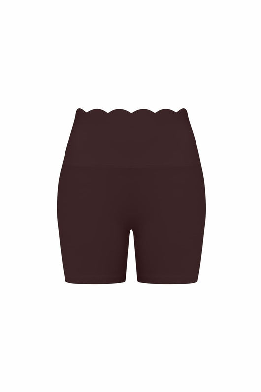 Easelyn High-Waist Scrunch Biker Shorts in Velvet Fig, flat front view