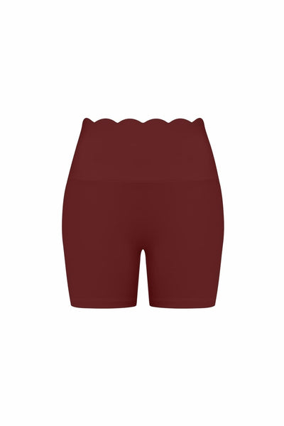 Easelyn High-Waist Scrunch Biker Shorts in Mulled Wine, flat front view