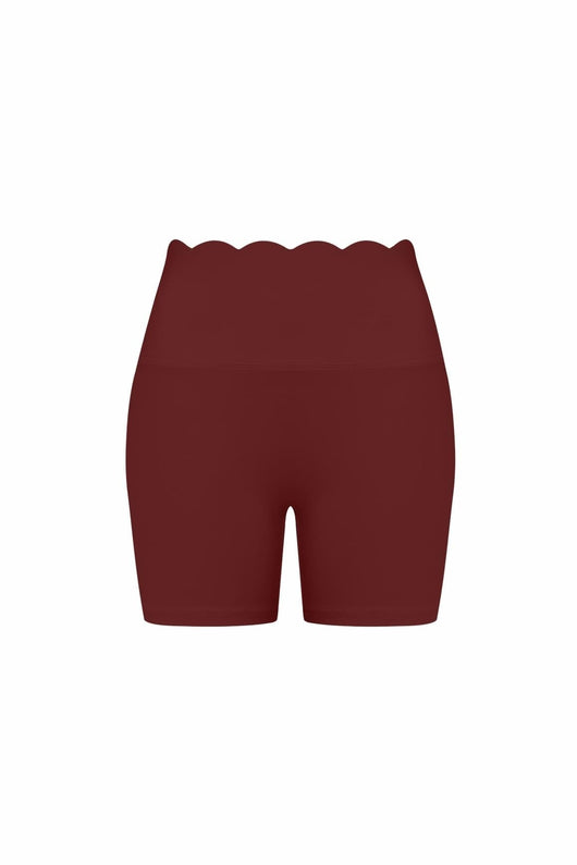 Easelyn High-Waist Scrunch Biker Shorts in Mulled Wine, flat front view