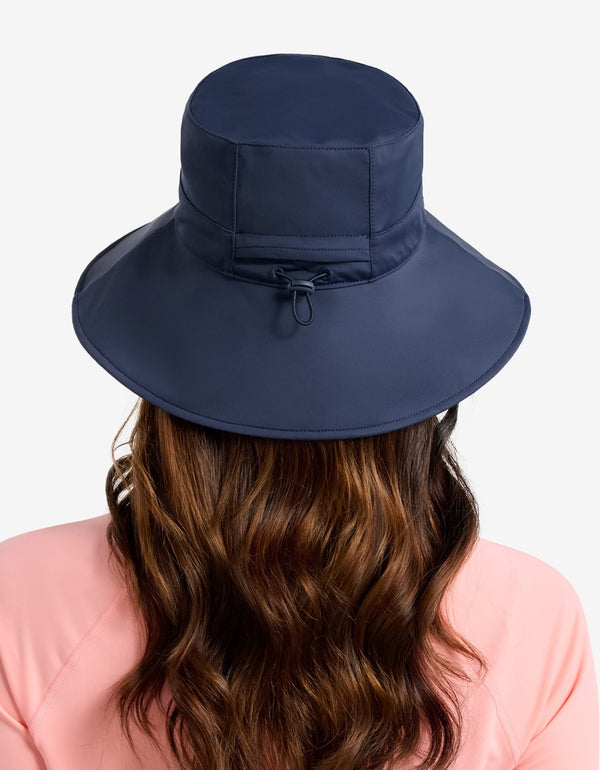Easelyn UPF 50+ Wide-Brim Sun Hat in Navy, back view showing the adjustable back toggle