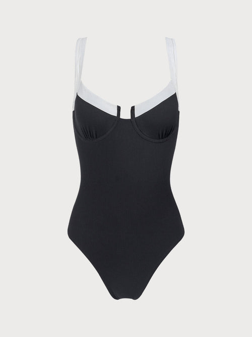Easelyn Contrast-Trim Knotted Cutout One-Piece Swimsuit