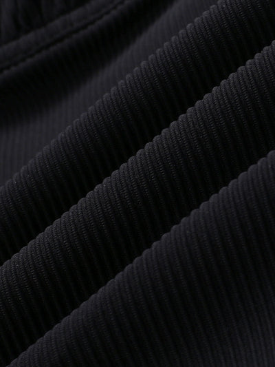 Easelyn Contrast-Trim Knotted Cutout One-Piece Swimsuit in Black, close-up of the ribbed fabric