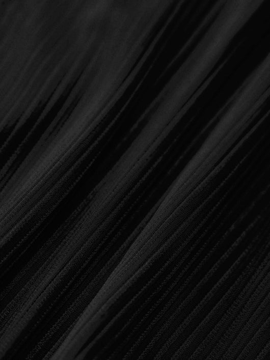 Easelyn Twist Backless Low-Waist Bikini Set in black, close-up of the ribbed fabric