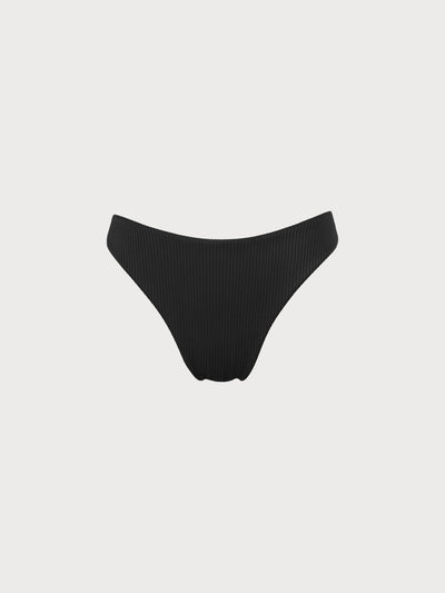 Easelyn Twist Backless Low-Waist Bikini Set in black, flat lay of the low-waist bottom from the front