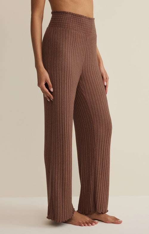 Easelyn Smocked-Waist Rib Flare Lounge Pant
