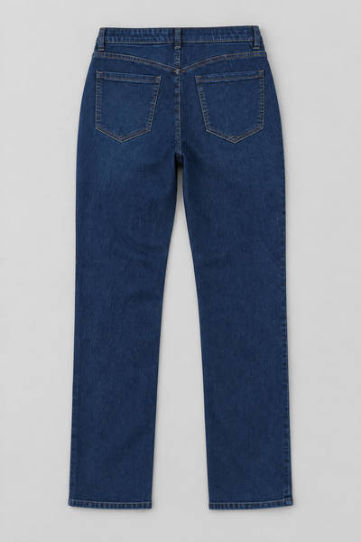 Easelyn Booty-Lift Straight-Leg Jeans in Indigo Denim, the pair laid flat