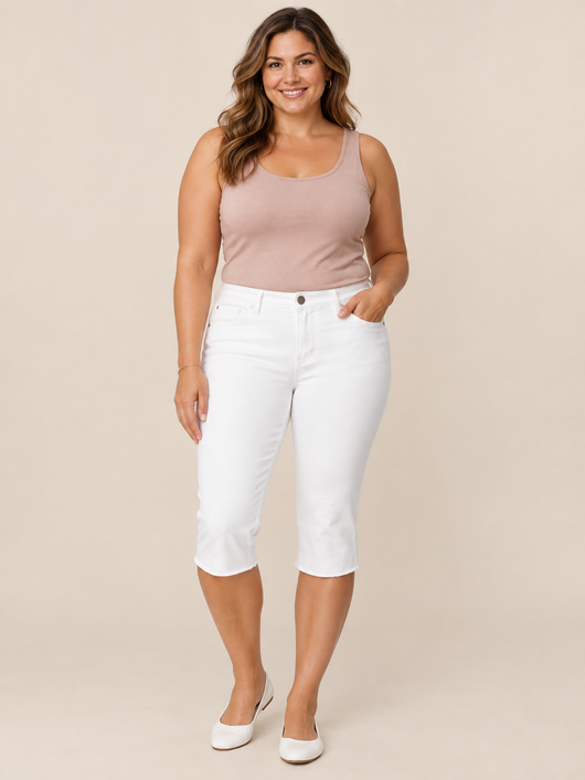 Easelyn Tummy-Control Denim Capri stretch denim capri
