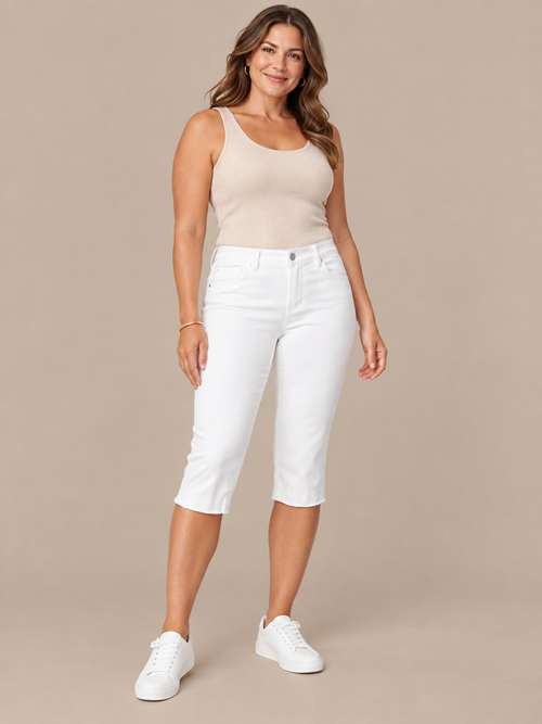 Easelyn Tummy-Smoothing White Denim Capri