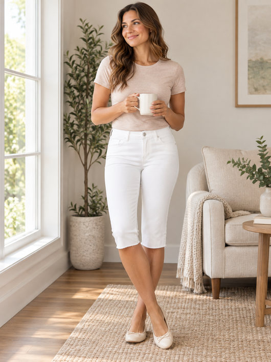 Easelyn Tummy-Control Denim Capri stretch denim capri