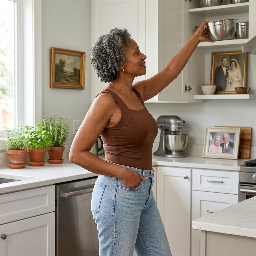 Reaching for a top shelf in the coffee EaseHold tank, it stays in place