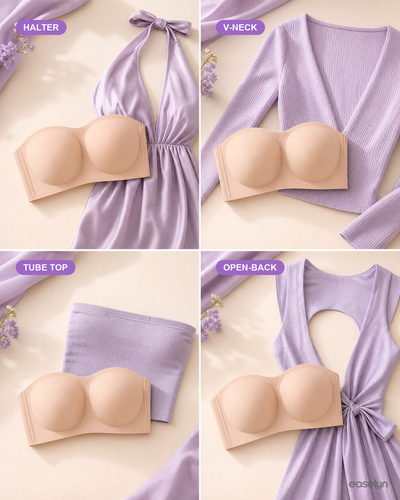 4 styling contexts - halter, V-neck, tube, open-back