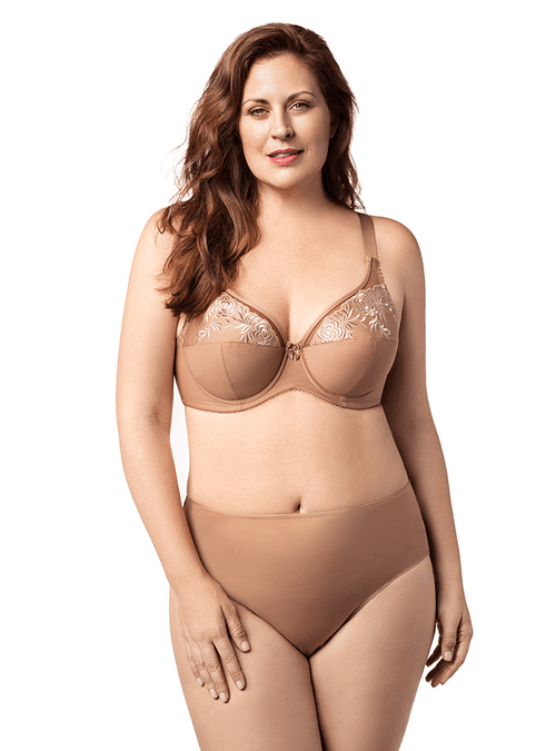 Embroidered Microfiber Underwire Bra with 3/4 Cup and High Power Back, D to K Cup