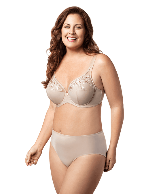 Embroidered Microfiber Underwire Bra with 3/4 Cup and High Power Back, D to K Cup
