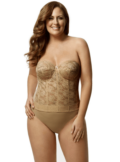 Lace Strapless Longline Bra With Body Boning And High Power Back