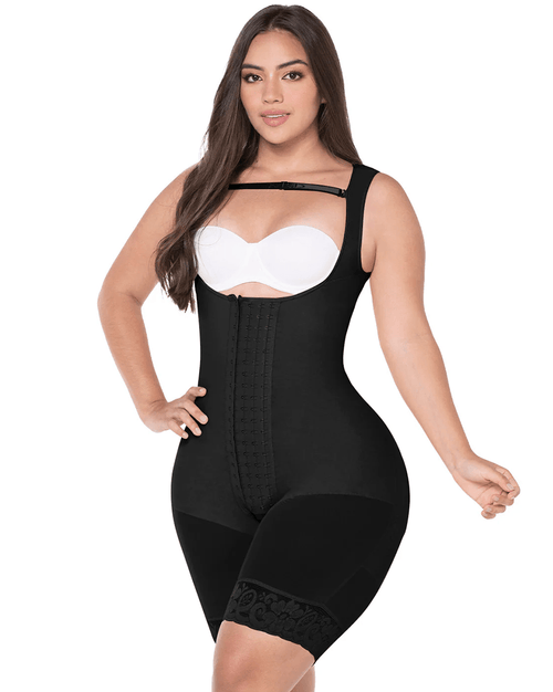 Colombian Fajas Mid Thigh Bodysuit with Straps - Post Surgery High Compression