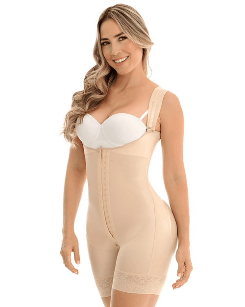 Fajas Open Bust Post-Op Faja for Women Mid Thigh Shaper w/ Wide Adjustable Straps