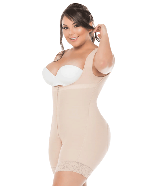 Fajas 0217 Mid-Thigh Body Shaper with Firm Compression and High Back Coverage