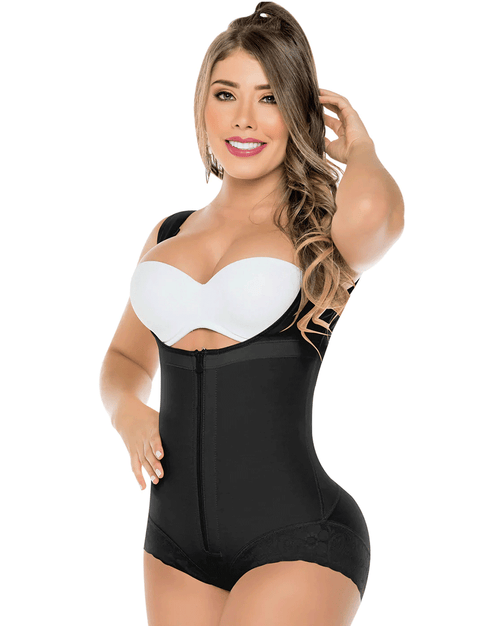 Fajas Open Bust Panty Post Op Faja Shapewear for Women with Wide Straps and Front Zipper Powernet