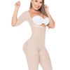 Fajas Post-Op Bodysuit Full Body Shaper for Women Tummy Control Butt Lifter Knee Length Shapewear with Sleeves - Black