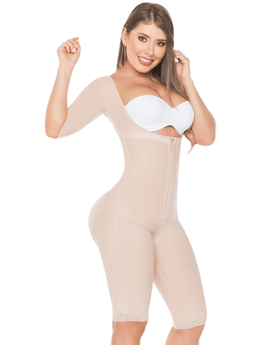Fajas Post-Op Bodysuit Full Body Shaper for Women Tummy Control Butt Lifter Knee Length Shapewear with Sleeves