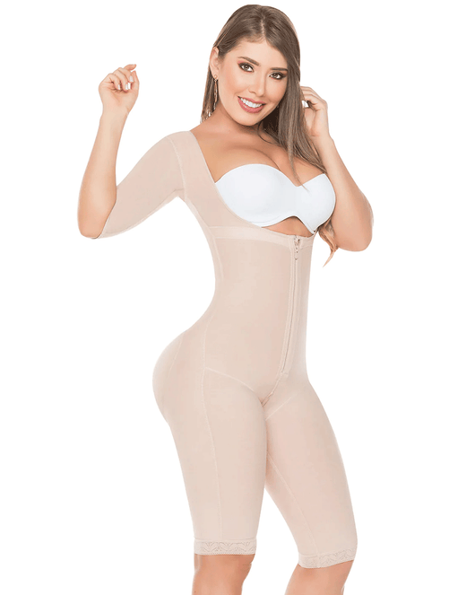 Fajas Post-Op Bodysuit Full Body Shaper for Women Tummy Control Butt Lifter Knee Length Shapewear with Sleeves