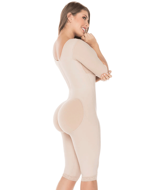 Fajas Post-Op Bodysuit Full Body Shaper for Women Tummy Control Butt Lifter Knee Length Shapewear with Sleeves
