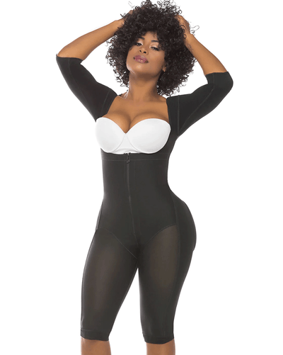 Fajas Post-Op Bodysuit Full Body Shaper for Women Tummy Control Butt Lifter Knee Length Shapewear with Sleeves