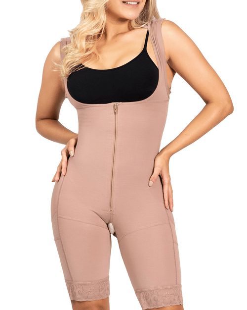 Colombian Fajas Bodysuit with Open Bust, High Compression Postpartum Shapewear