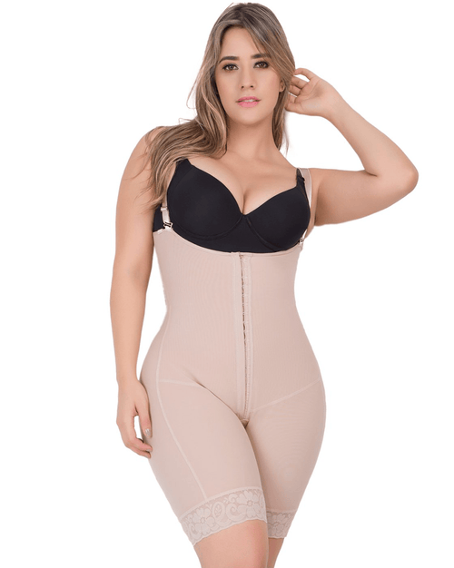 Fajas Butt Lifter Tummy Control Shapewear Shorts Bodysuit - Beige