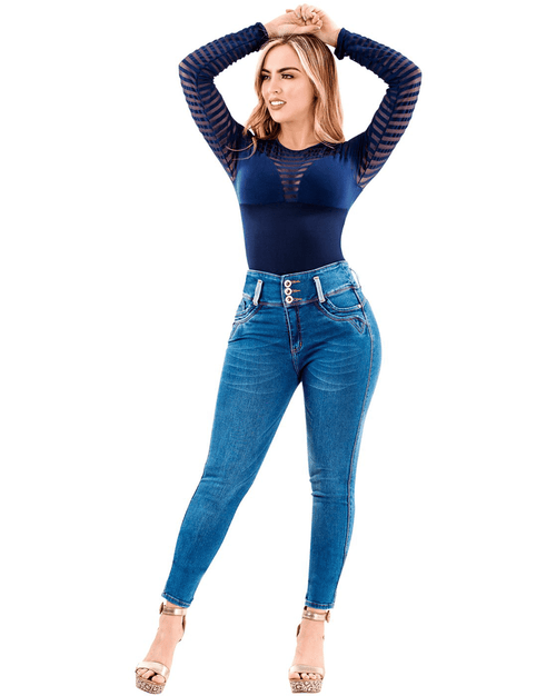 Colombian Butt Lifter Skinny Jeans - Light Blue/White