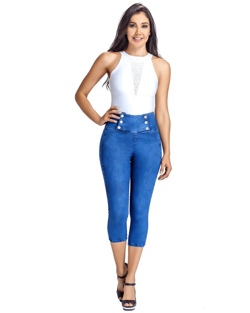 Capri Colombian Jeans with Internal Girdle Lift, Butt Lifting Shapewear Denim