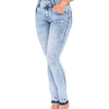 High Rise Skinny Colombian Jeans with Butt Lifting Shapewear Fit, Ripped Knee Denim