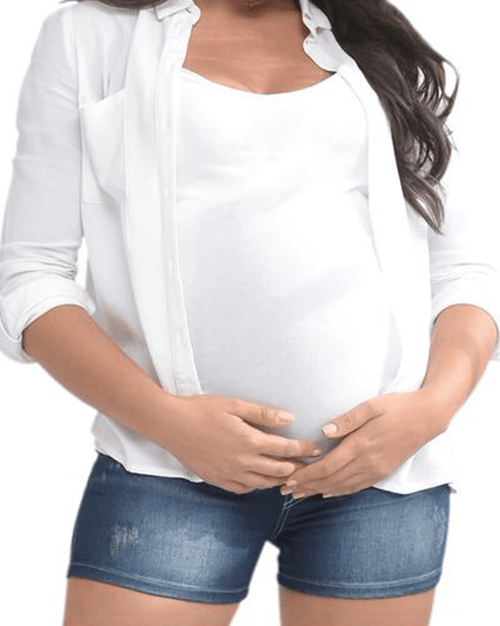 Maternity Denim Shorts with Baby Bum Elastic Band Support