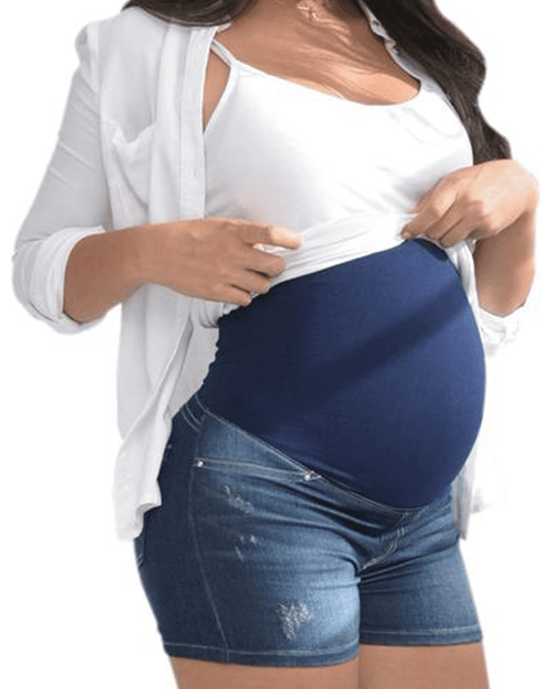 Maternity Denim Shorts with Baby Bum Elastic Band Support