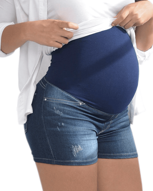 Maternity Denim Shorts with Baby Bum Elastic Band Support